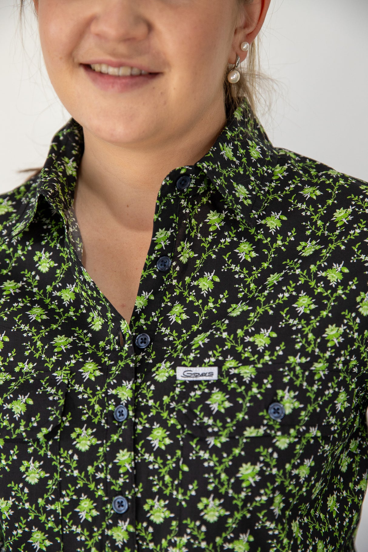 Tamara - 1/2 Button Front Long Sleeve Cotton Collared Shirt