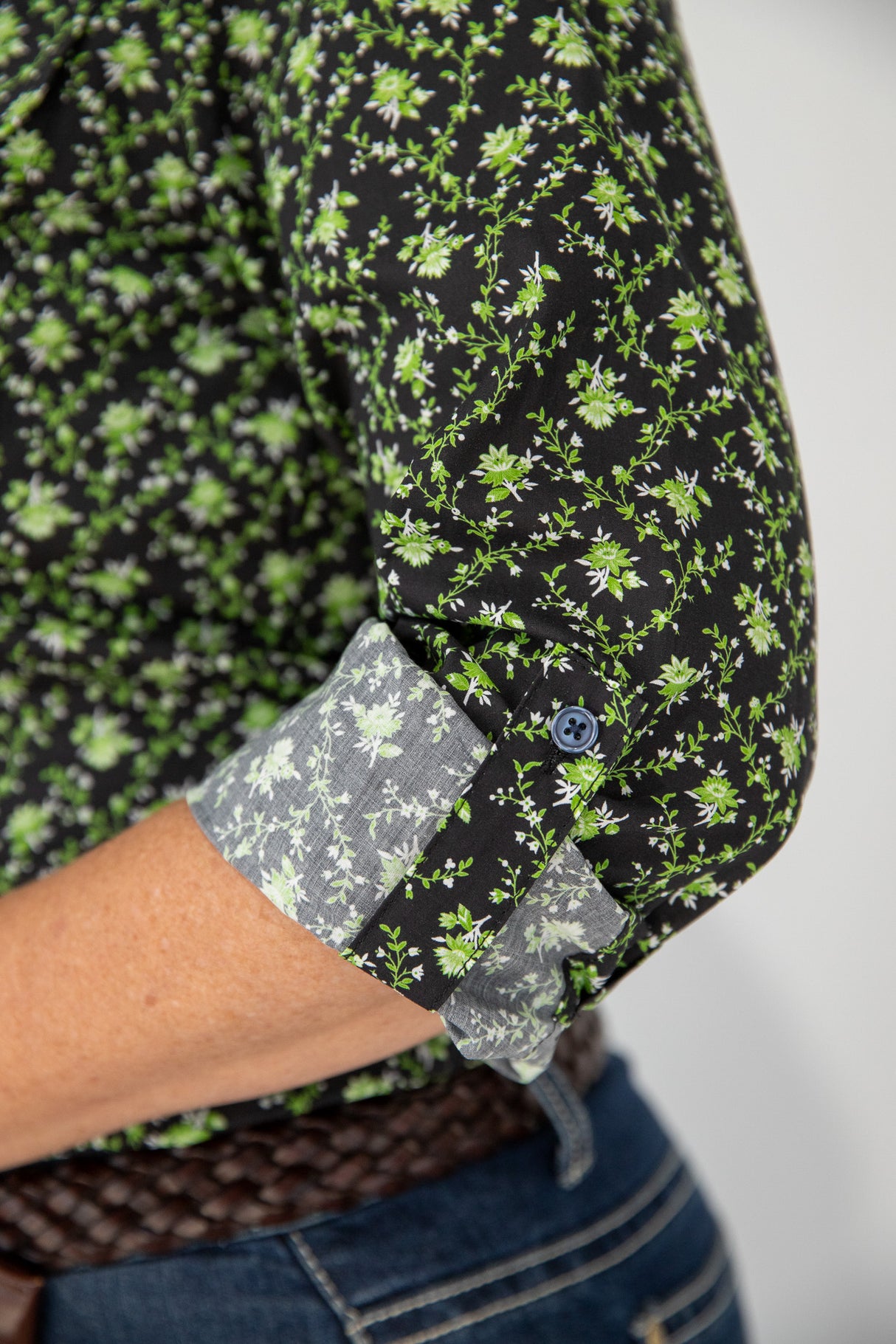 Tamara - 1/2 Button Front Long Sleeve Cotton Collared Shirt