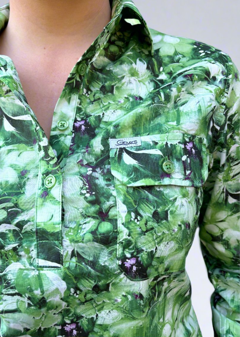 Kerrie - 1/2 Button Front Long Sleeve Cotton Collared Shirt