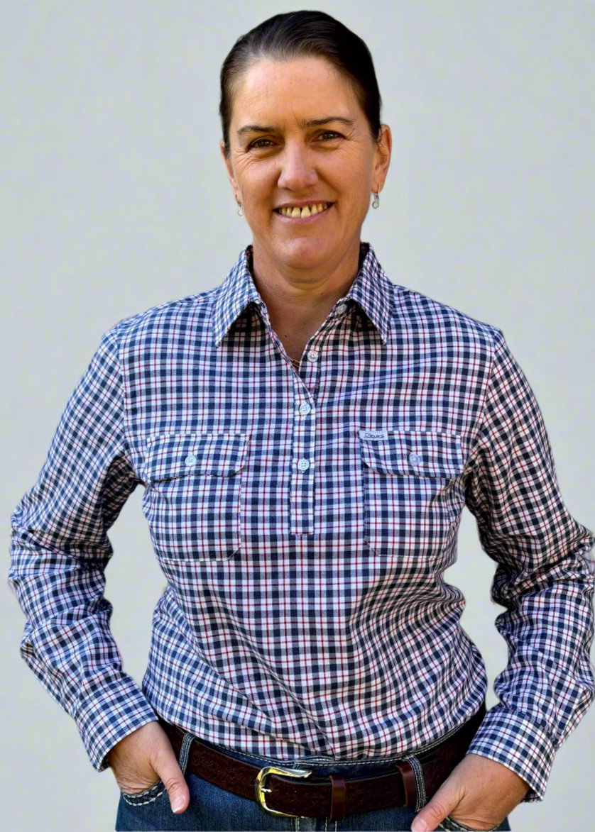 Ruby - 1/2 Button Front Long Sleeve Cotton Collared Shirt