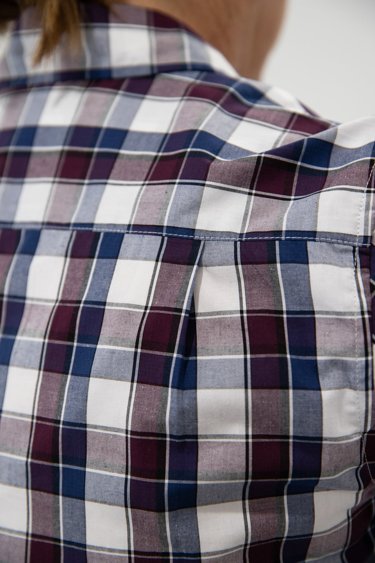 Tracey - 1/2 Button Front Plaid Long Sleeve Cotton Collared Shirt