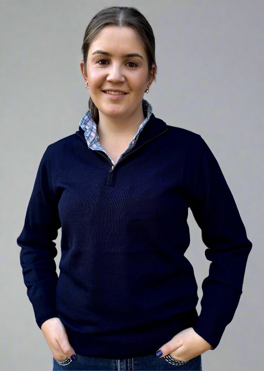 Ladies Navy 100% Merino Wool 1/2 Zip Jumper