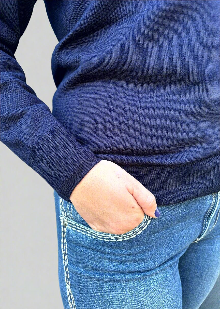 Ladies Navy 100% Merino Wool 1/2 Zip Jumper