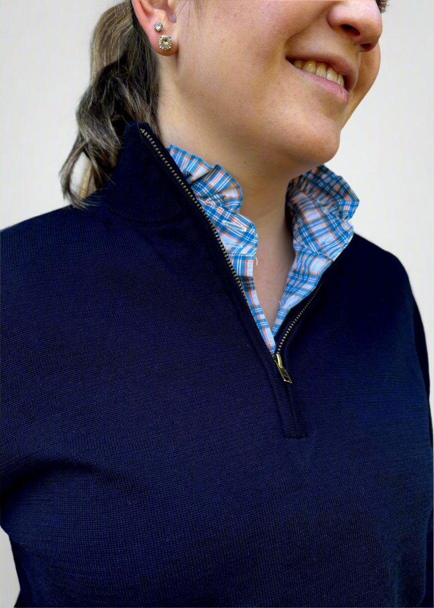 Ladies Navy 100% Merino Wool 1/2 Zip Jumper