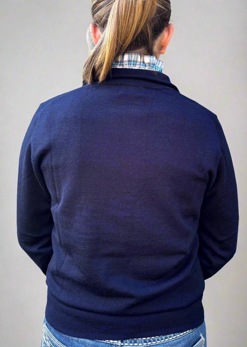 Ladies Navy 100% Merino Wool 1/2 Zip Jumper