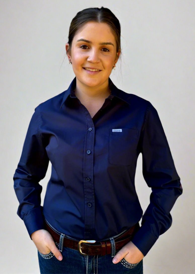 Navy - Collared Long Sleeve Cotton Shirt