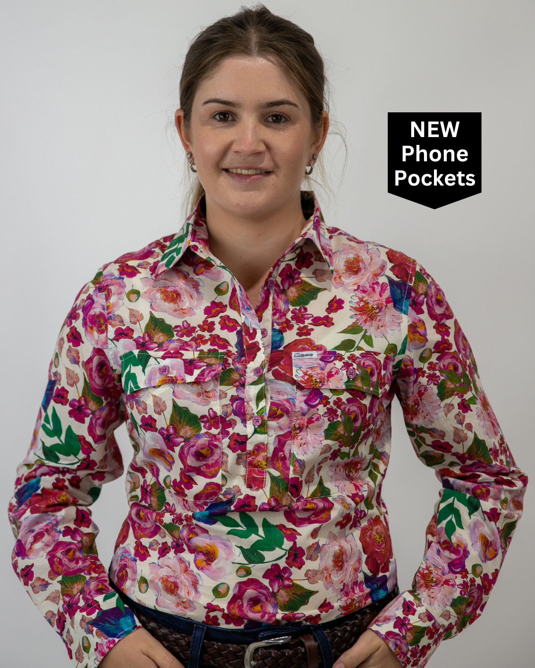 Lauren - 1/2 Button Front Long Sleeve Cotton Collared Shirt