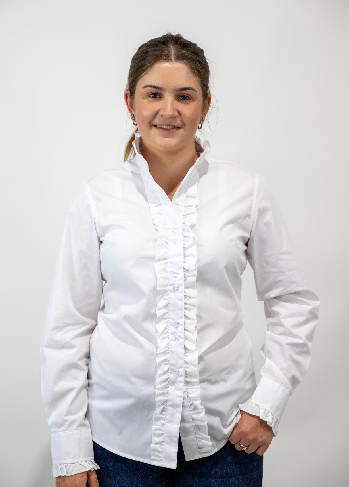 White - Long Sleeve Collared Shirt WITH Ruffles