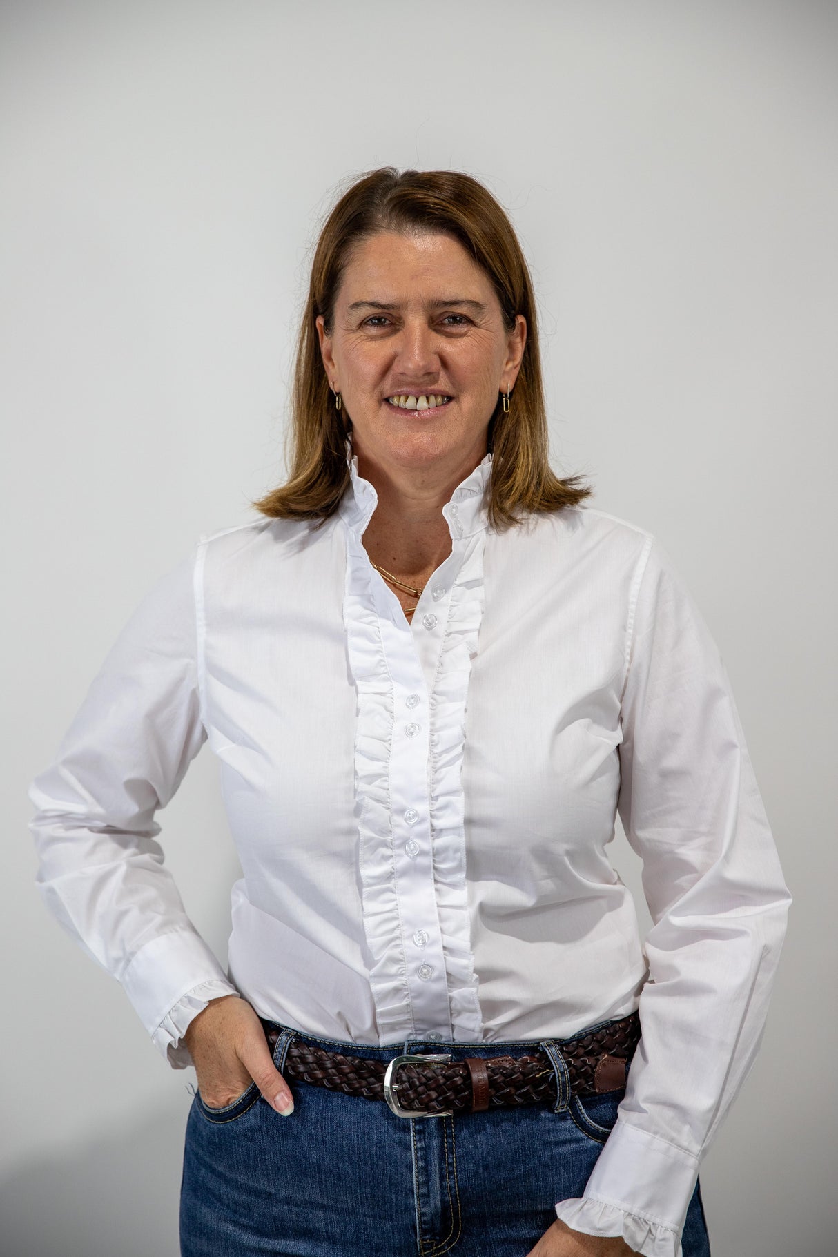 White - Long Sleeve Collared Shirt WITH Ruffles