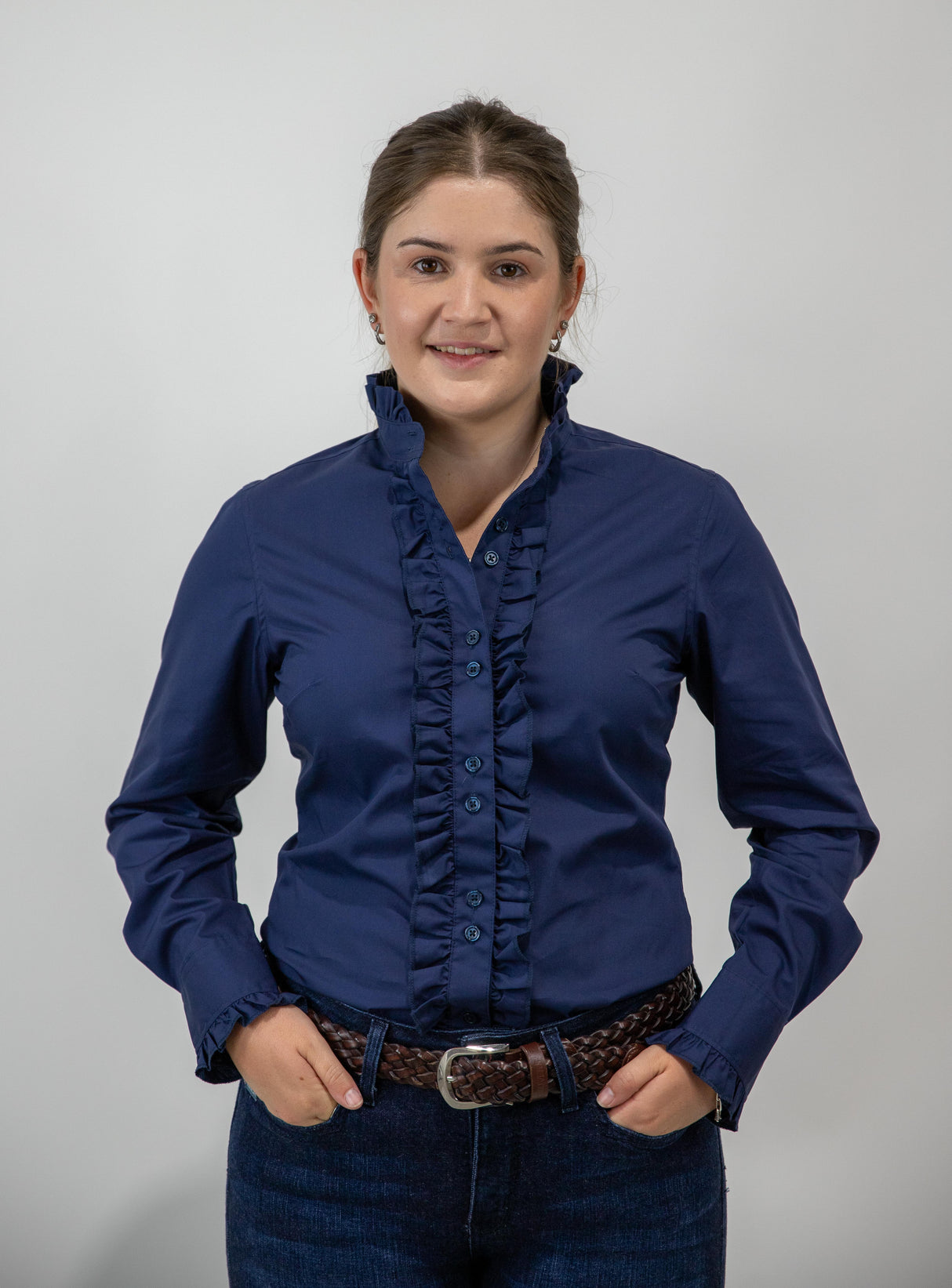 Navy - Long Sleeve Collared Shirt WITH Ruffles
