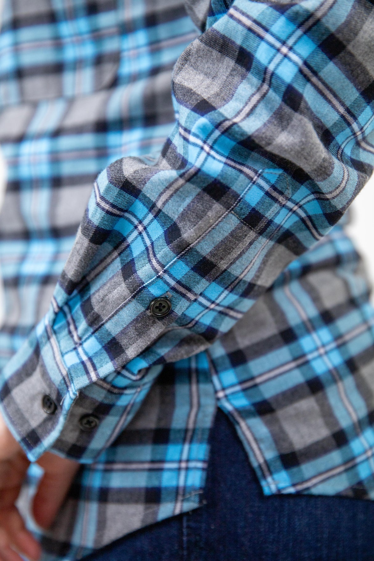 Blue Flannelette - 1/2 Button Front Ladies Long Sleeve Shirt