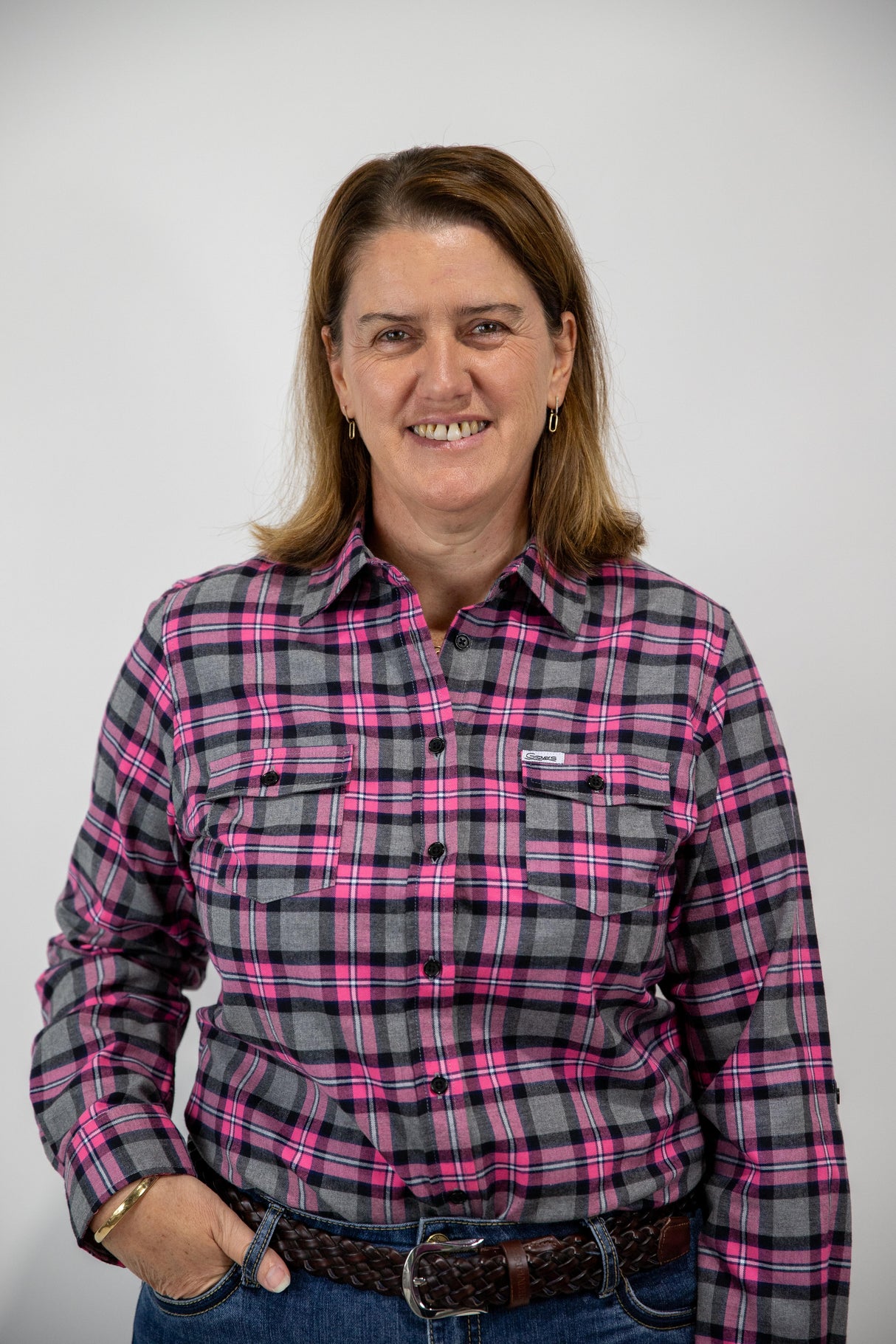 Pink Flannelette - Full Button Ladies Long Sleeve Shirt