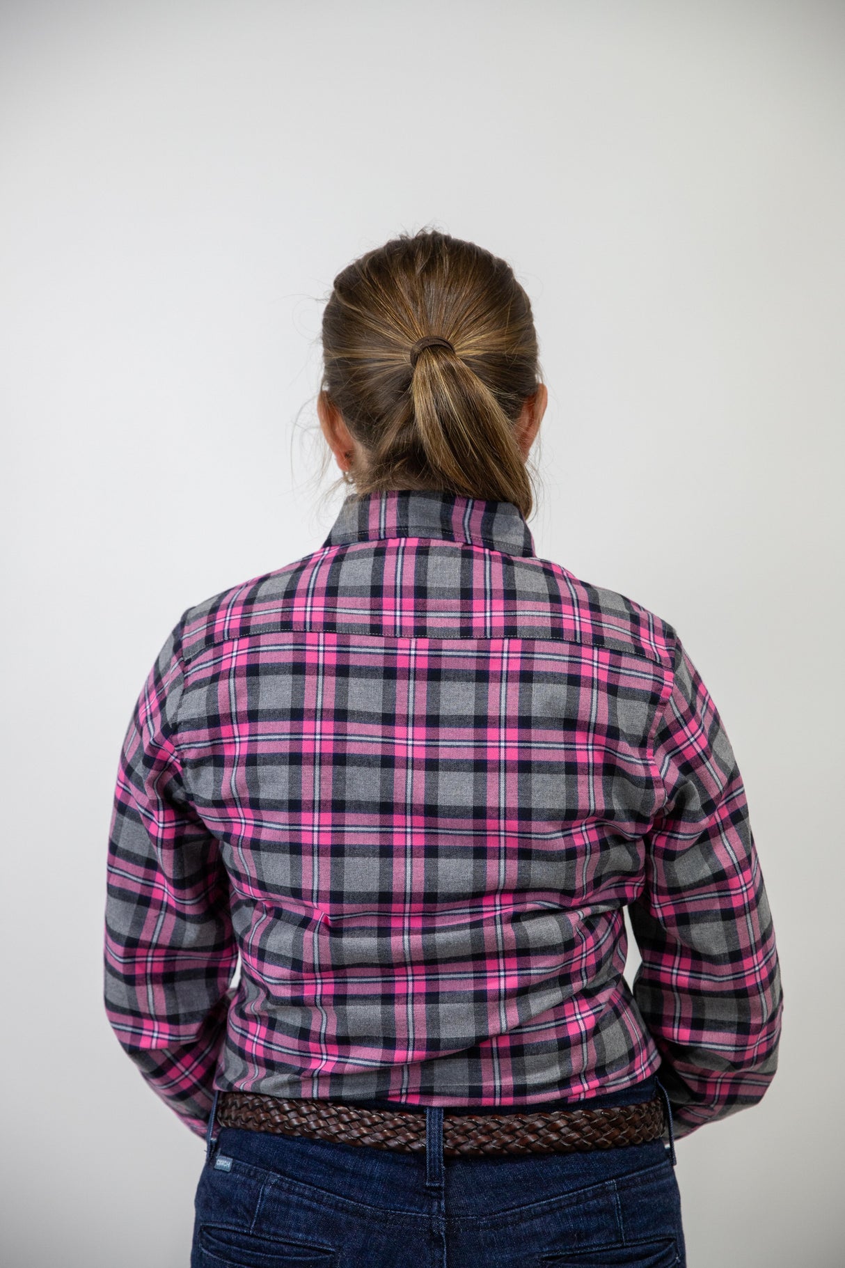 Pink Flannelette - Full Button Ladies Long Sleeve Shirt