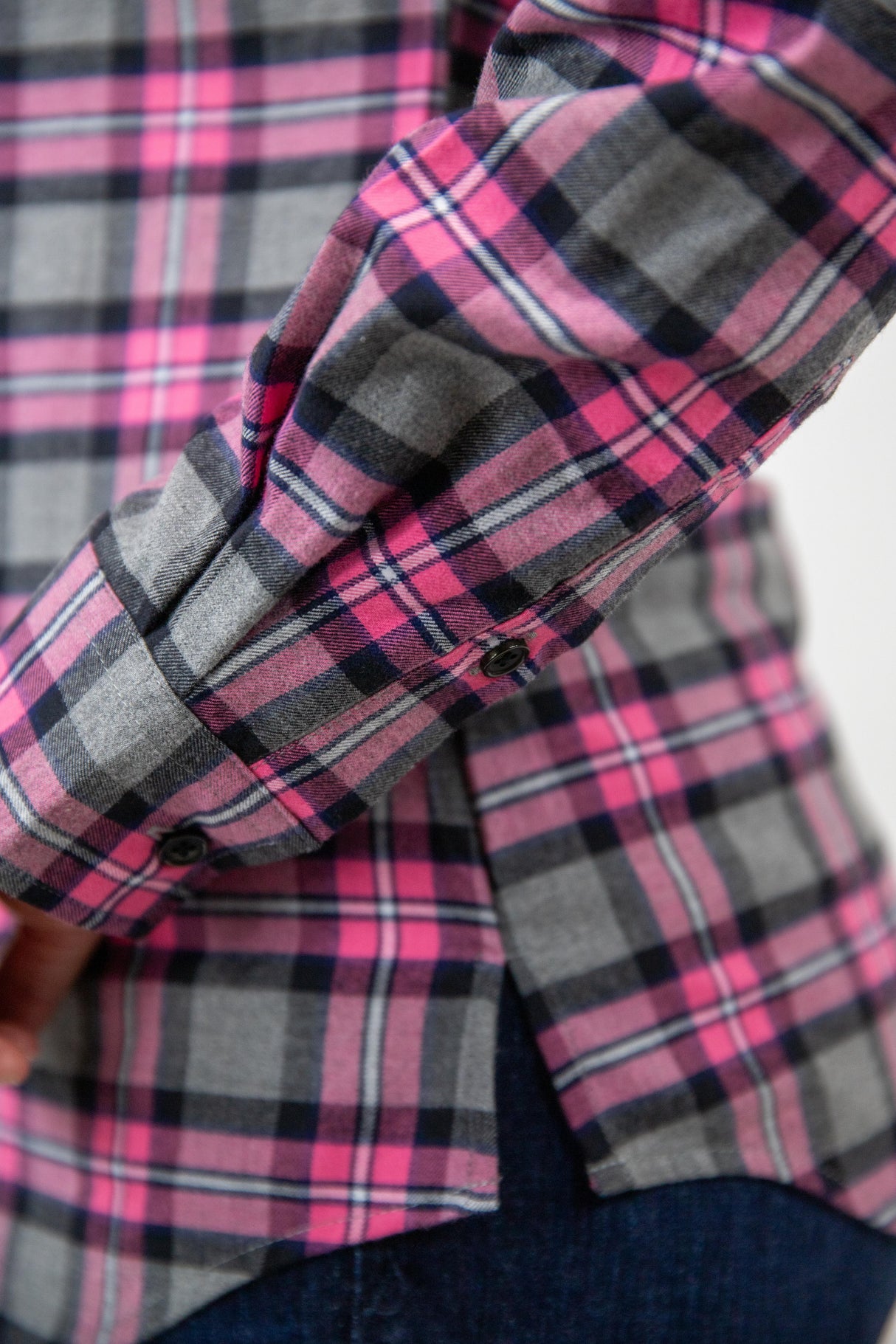 Pink Flannelette - Full Button Ladies Long Sleeve Shirt