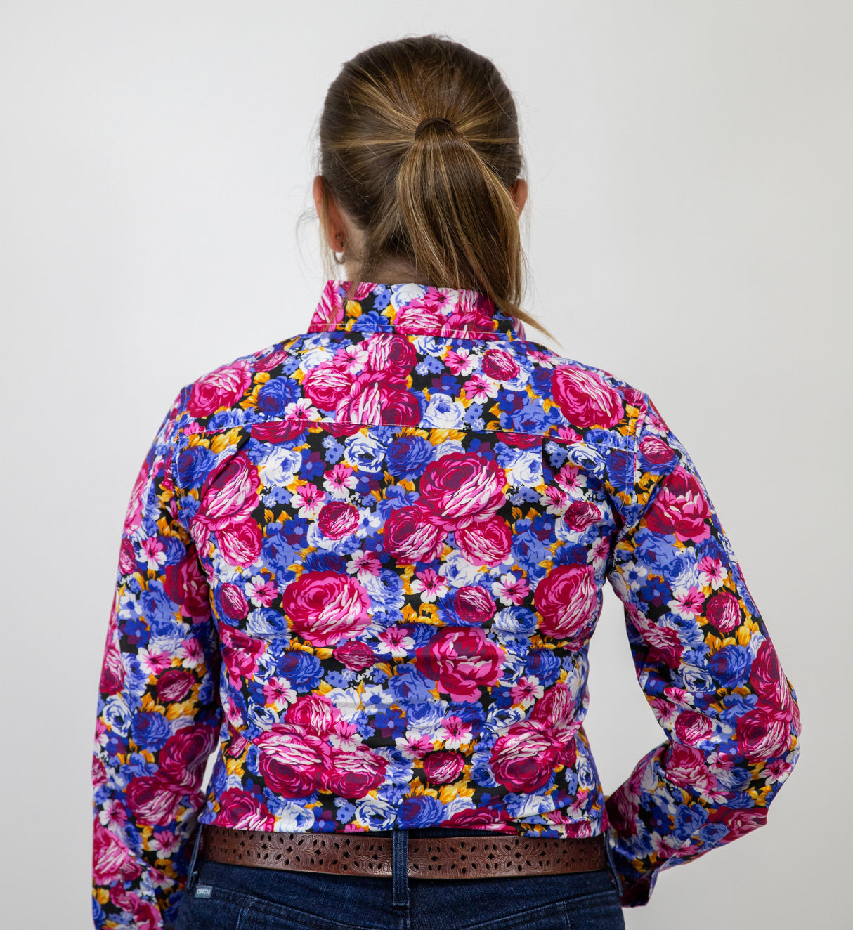 Hillary - 1/2 Button Front floral Long Sleeve Cotton Collared Shirt