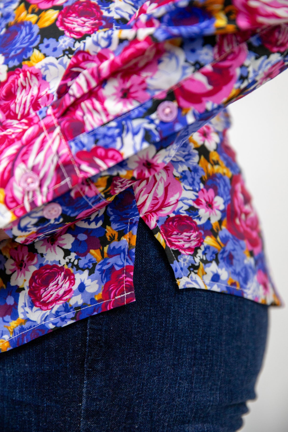 Hillary - 1/2 Button Front floral Long Sleeve Cotton Collared Shirt