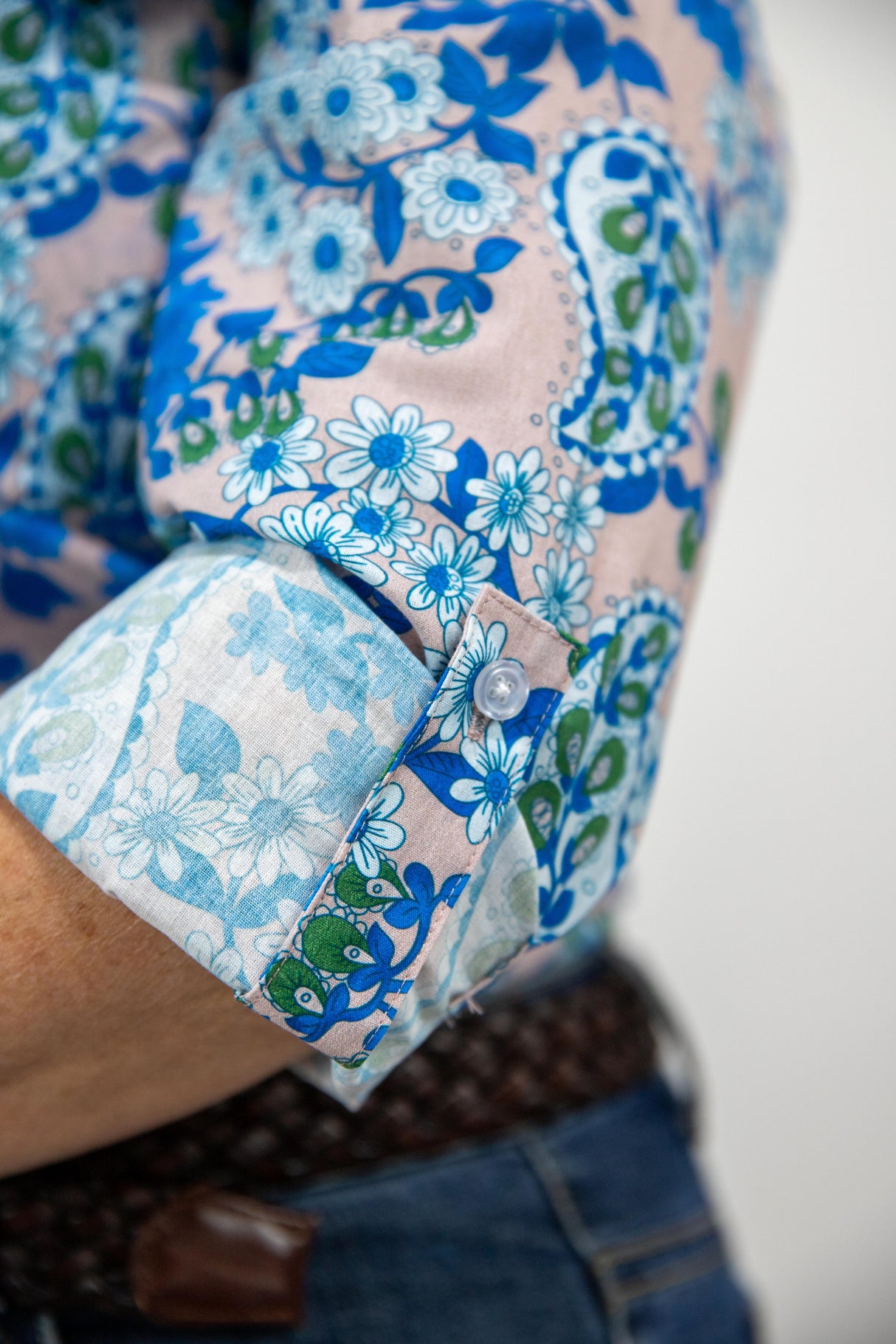 Cora - 1/2 Button Front floral/paisley Long Sleeve Cotton Collared Shirt