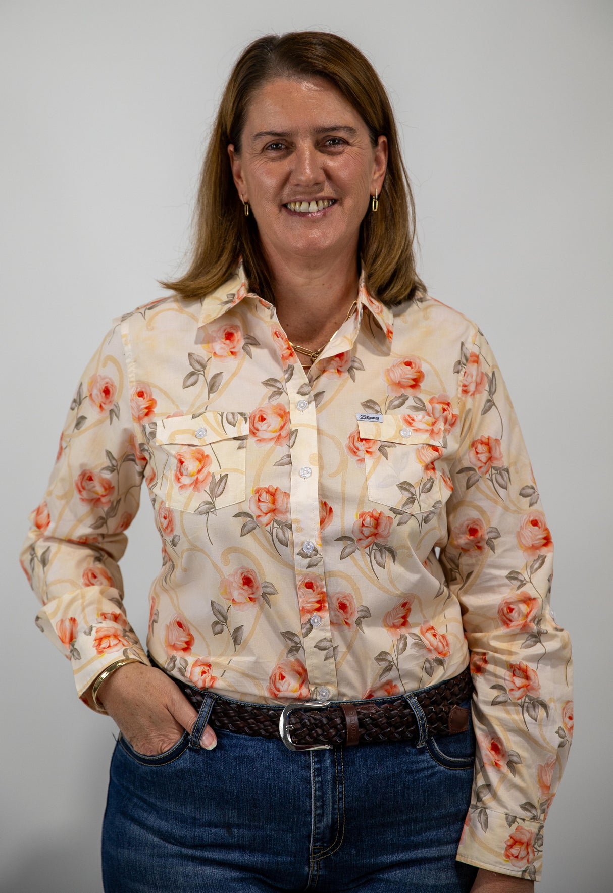 Annabella - Collared Long Sleeve Cotton Shirt