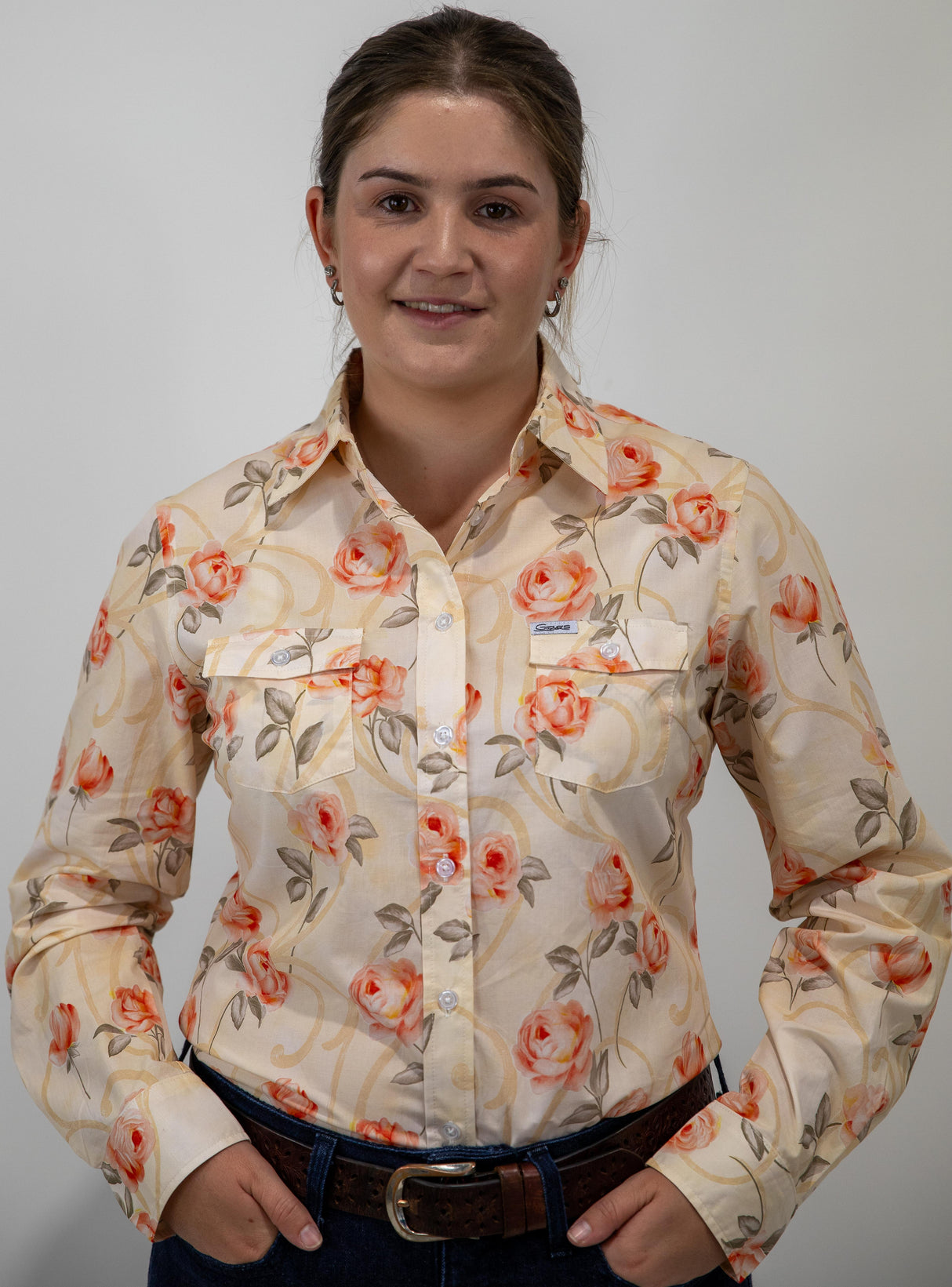 Annabella - Collared Long Sleeve Cotton Shirt