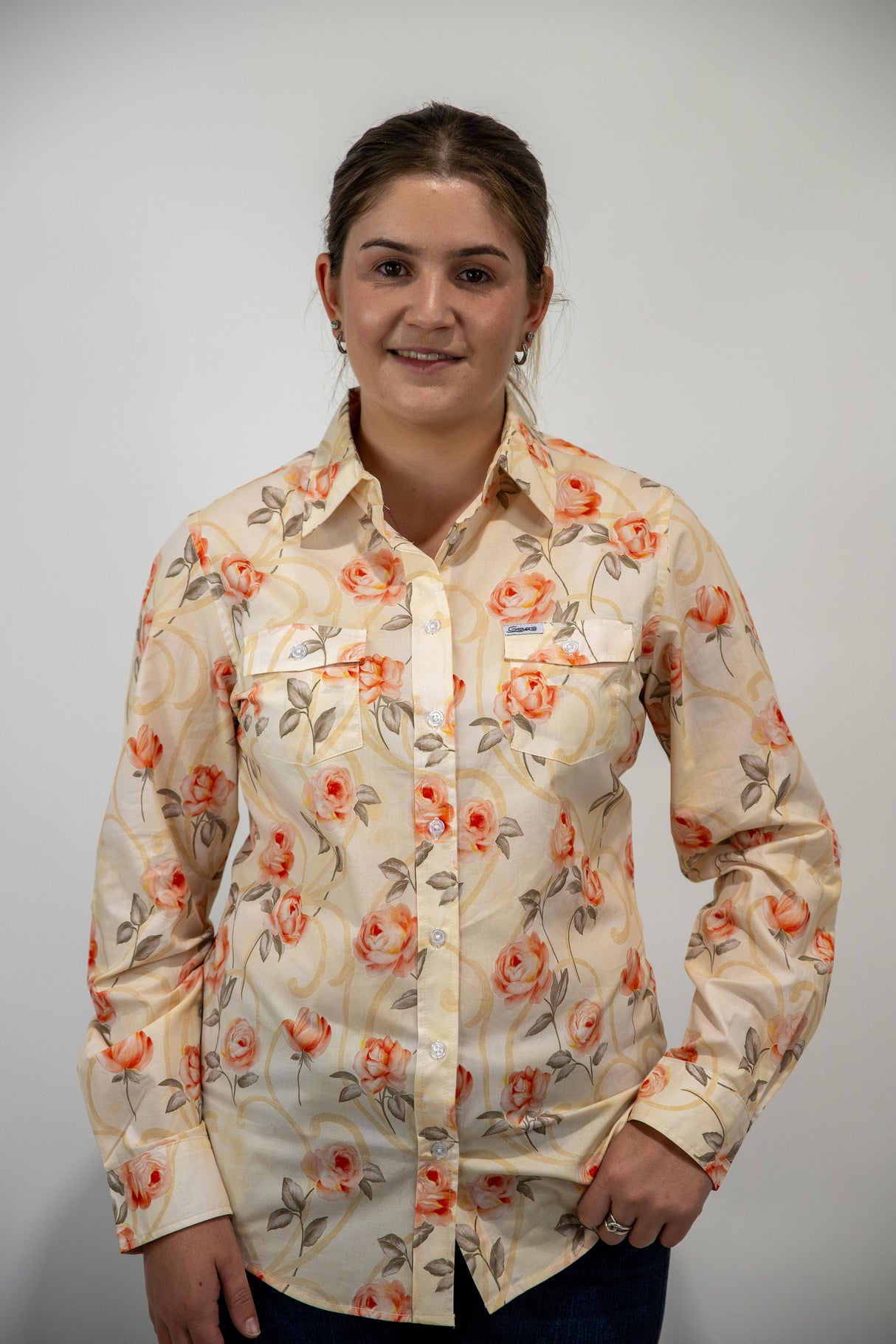 Annabella - Collared Long Sleeve Cotton Shirt