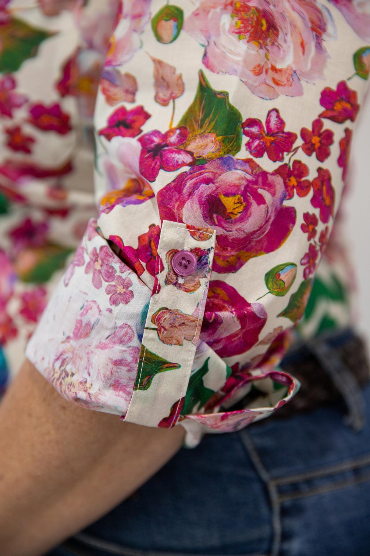 Lauren - 1/2 Button Front Long Sleeve Cotton Collared Shirt