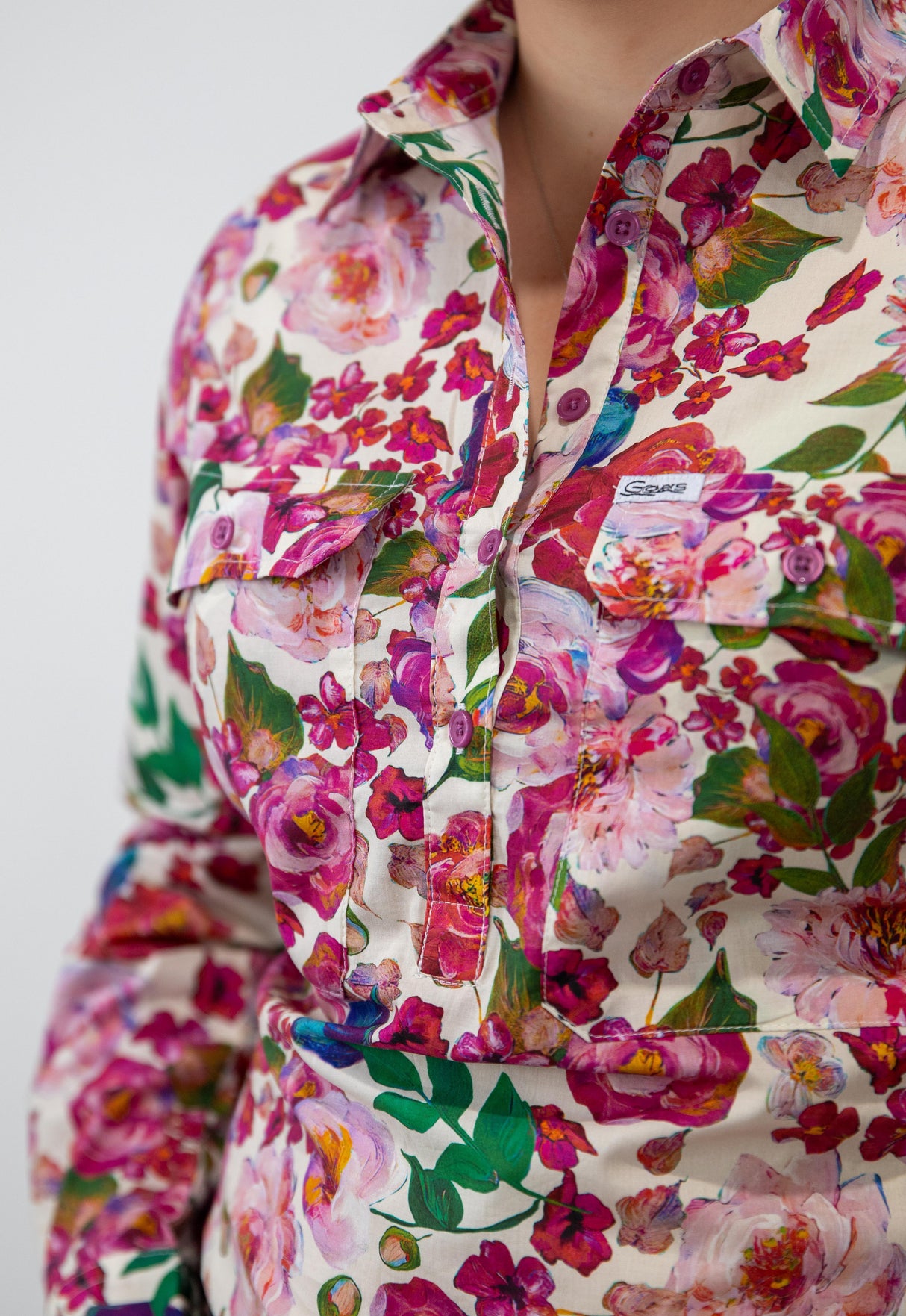 Lauren - 1/2 Button Front Long Sleeve Cotton Collared Shirt