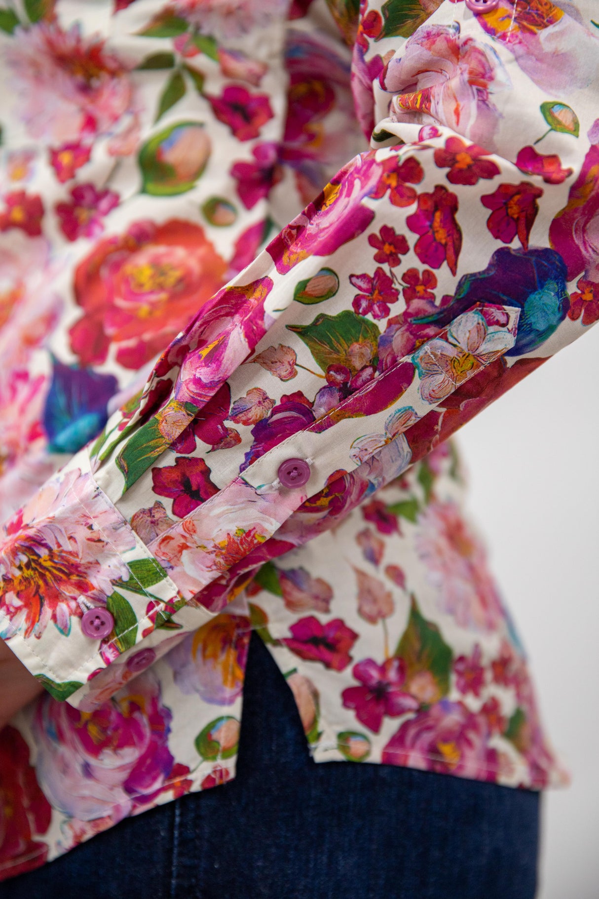 Lauren - 1/2 Button Front Long Sleeve Cotton Collared Shirt