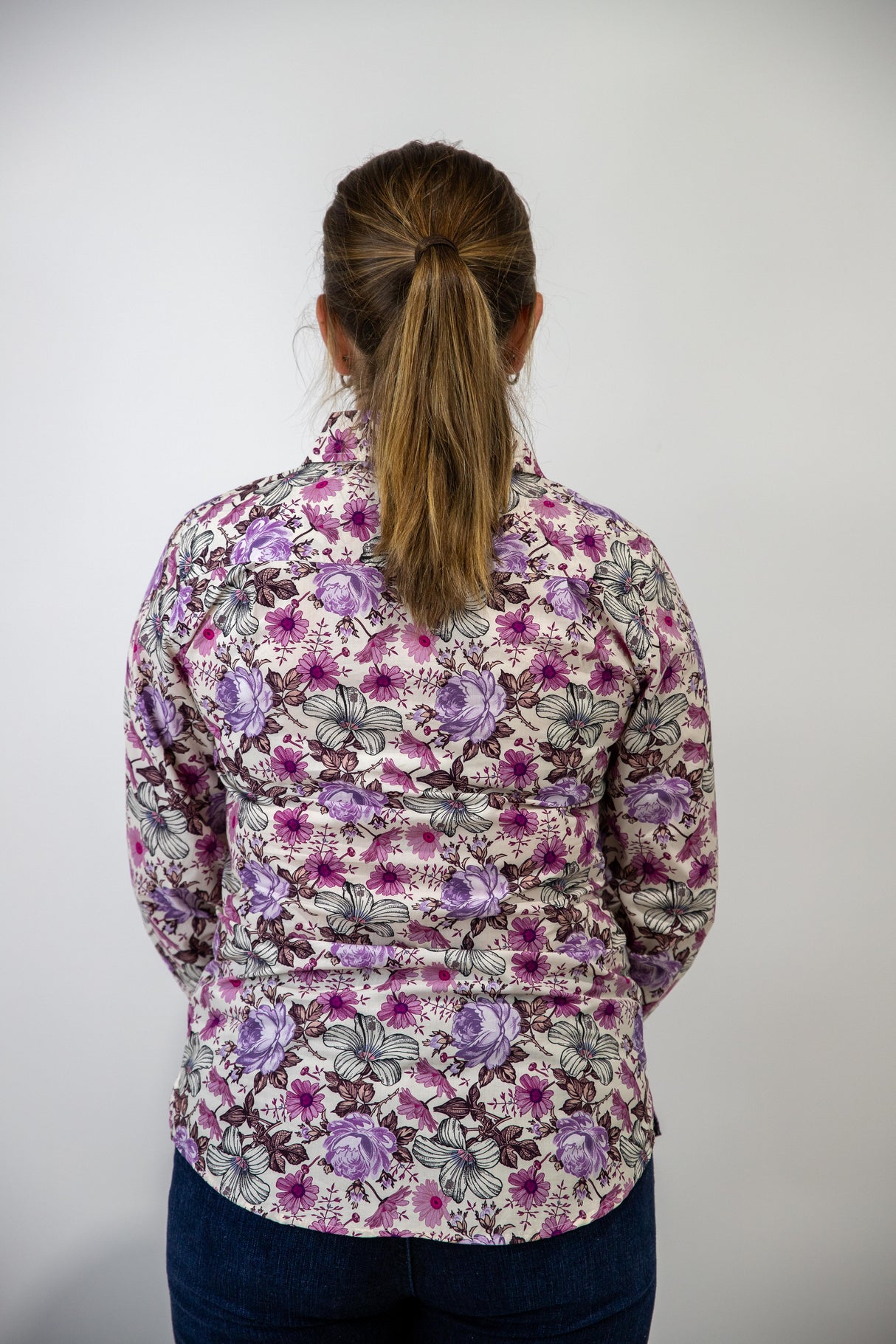 Justine - 1/2 Button Front Long Sleeve Cotton Collared Shirt