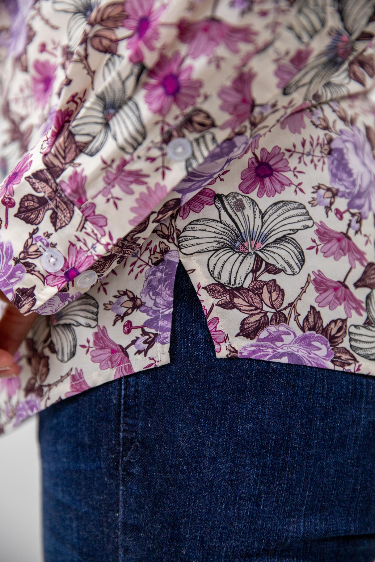 Justine - 1/2 Button Front Long Sleeve Cotton Collared Shirt