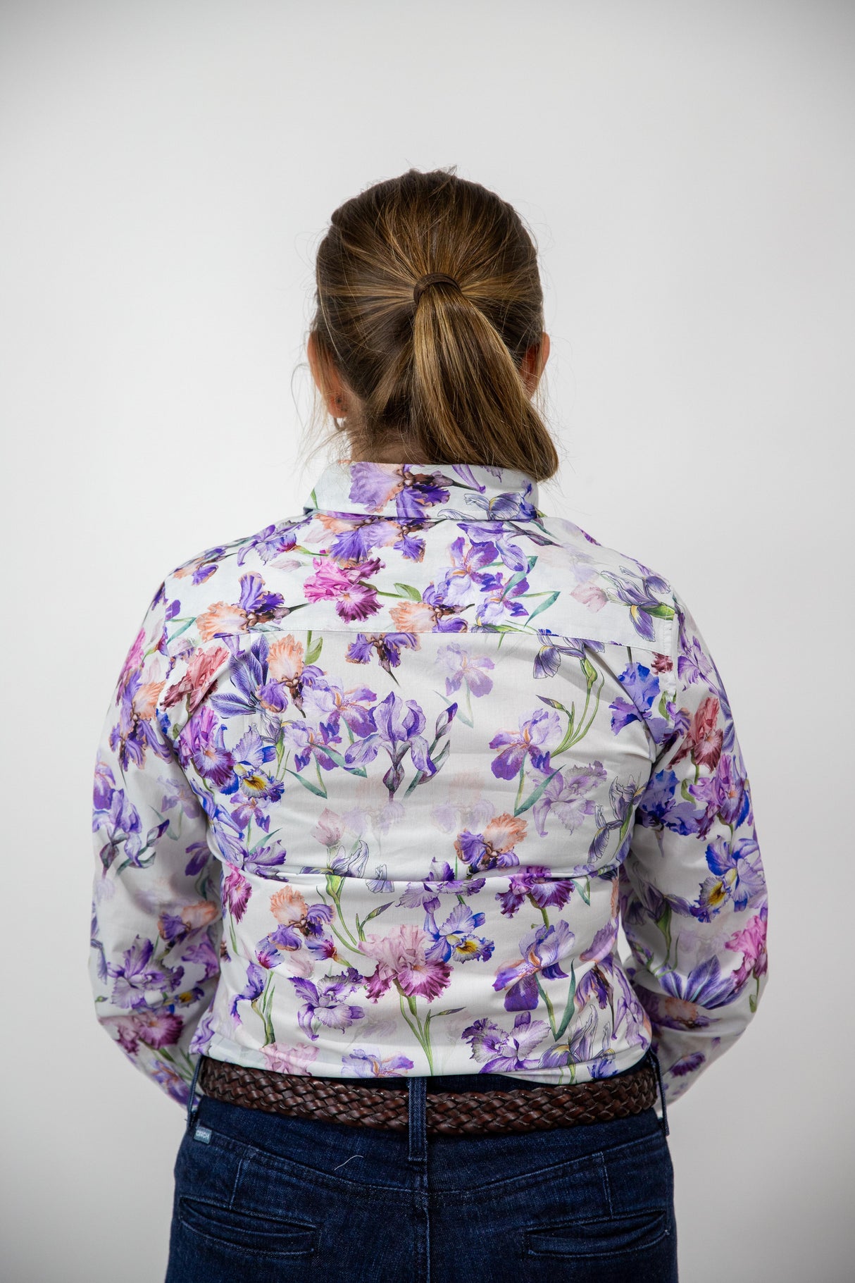 Joanne - 1/2 Button Front floral Long Sleeve Cotton Collared Shirt