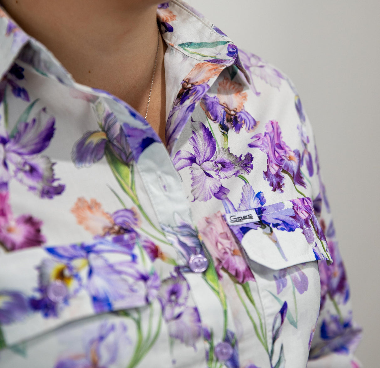 Joanne - 1/2 Button Front floral Long Sleeve Cotton Collared Shirt