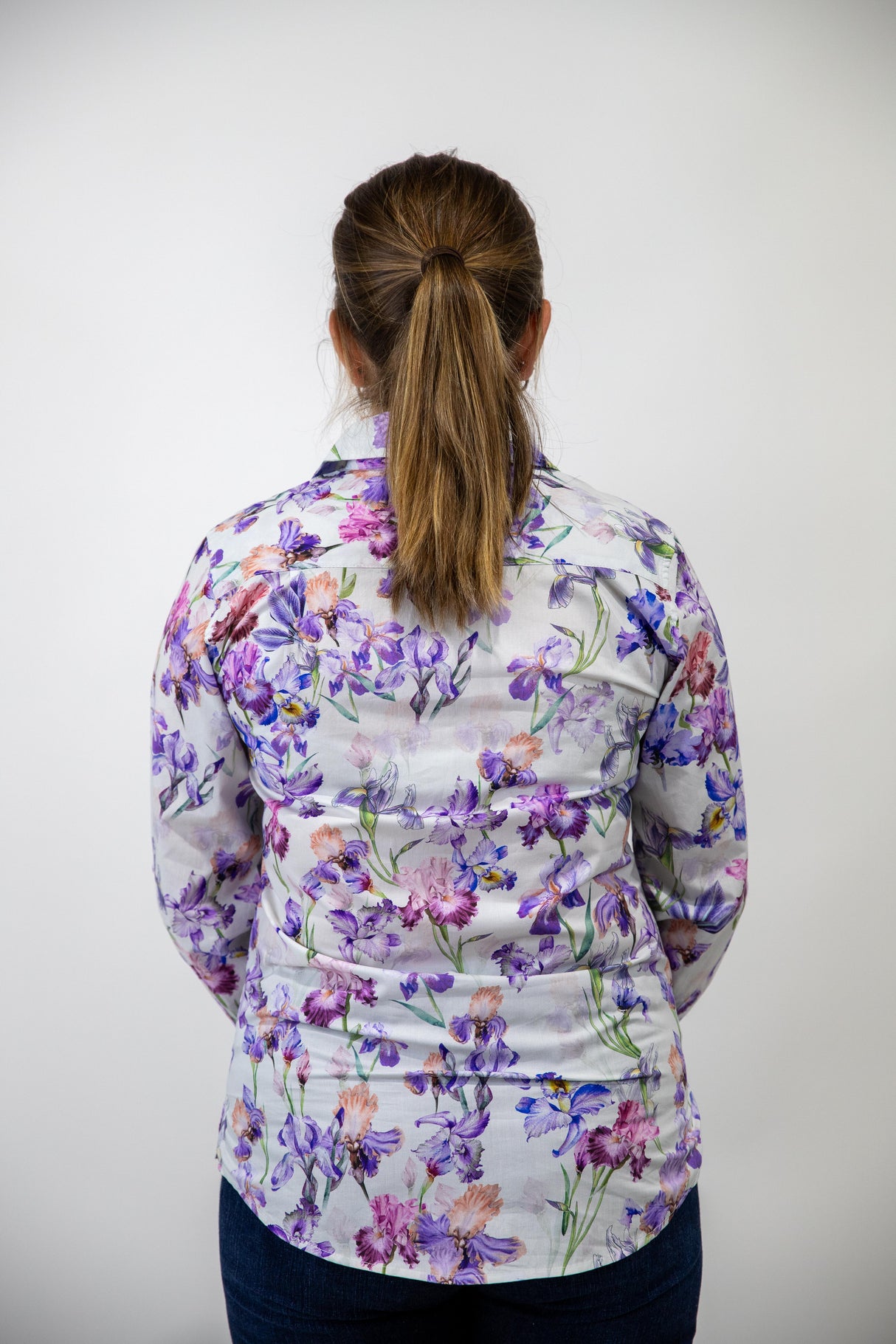 Joanne - 1/2 Button Front floral Long Sleeve Cotton Collared Shirt