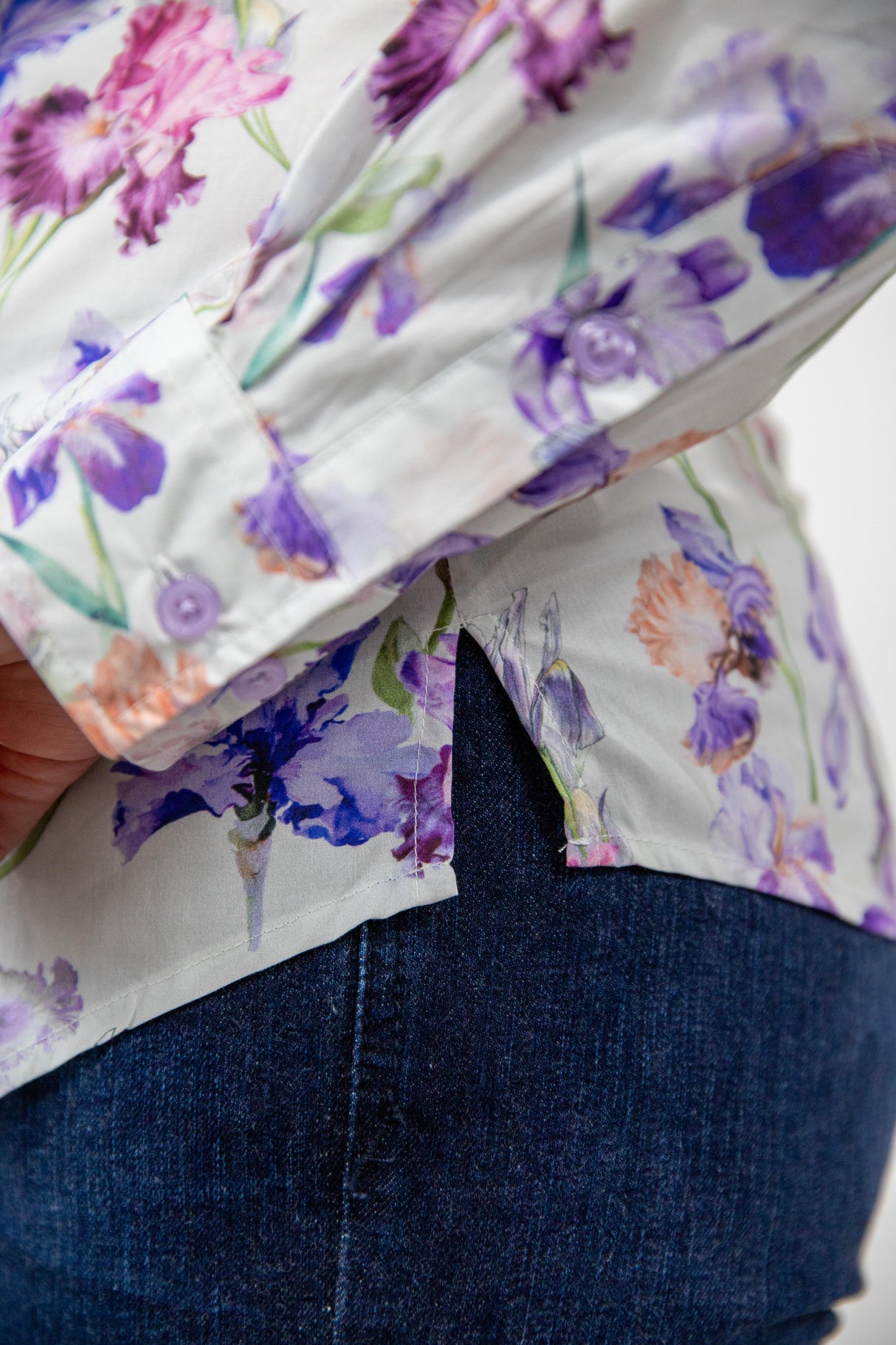 Joanne - 1/2 Button Front floral Long Sleeve Cotton Collared Shirt