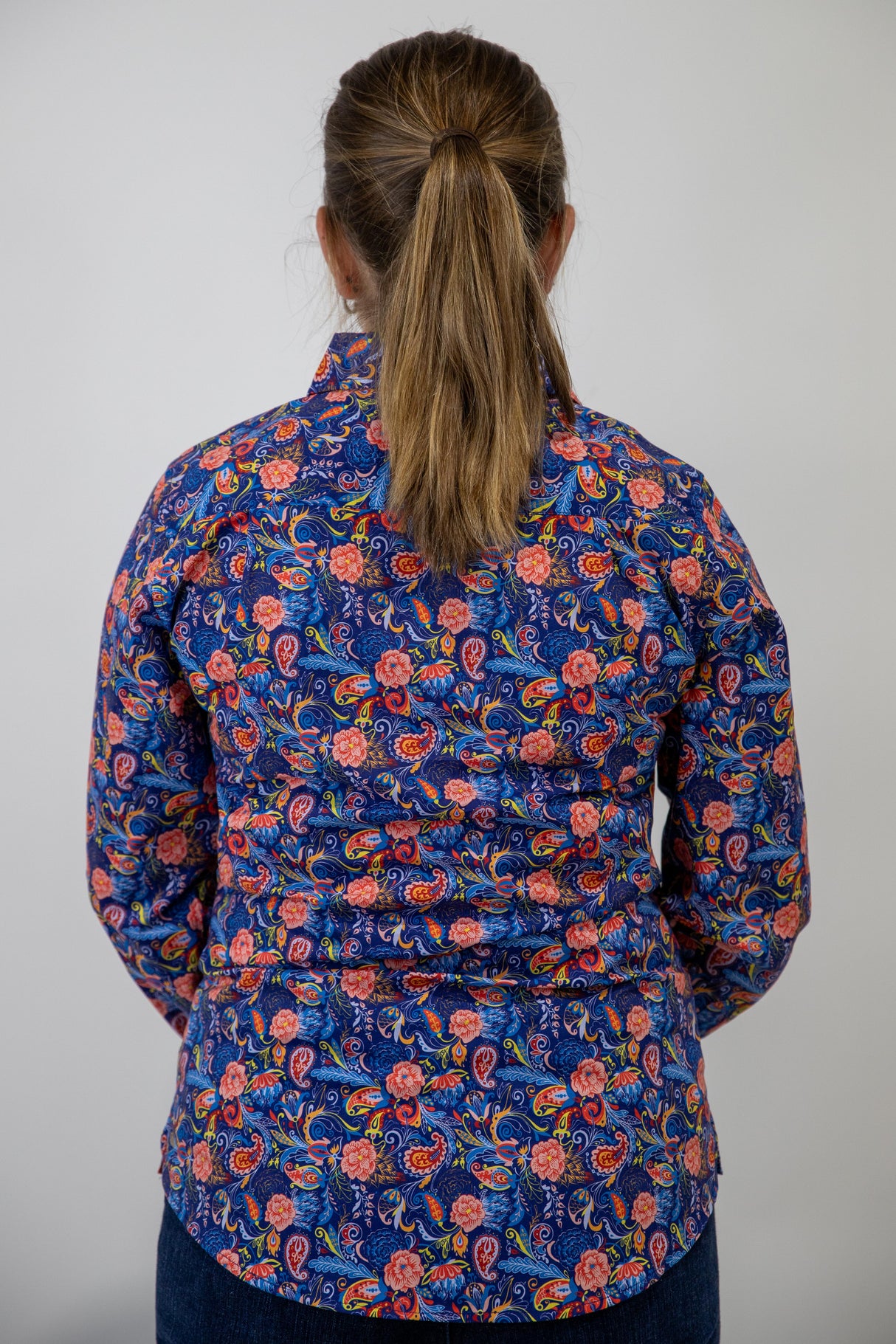 Trudy - 1/2 Button Front floral/paisley Long Sleeve Cotton Collared Shirt