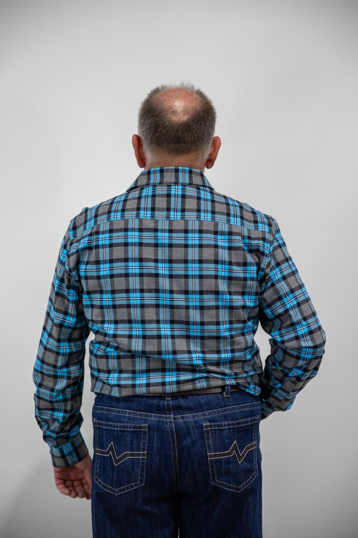 Blue Flannelette - 1/2 Button Front MENS Long Sleeve Shirt