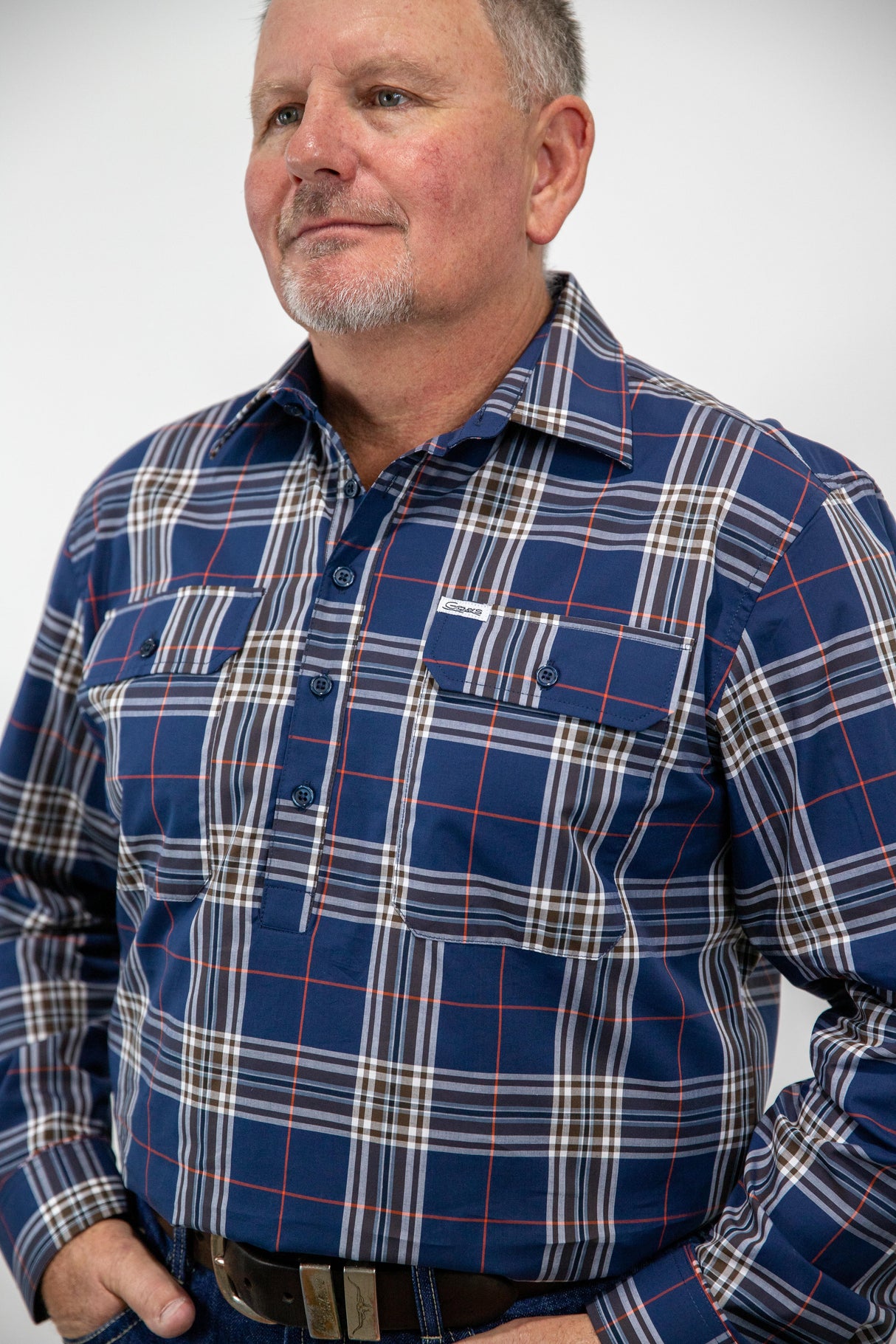 Jake- Mens 1/2 Button Long Sleeve Cotton Shirt