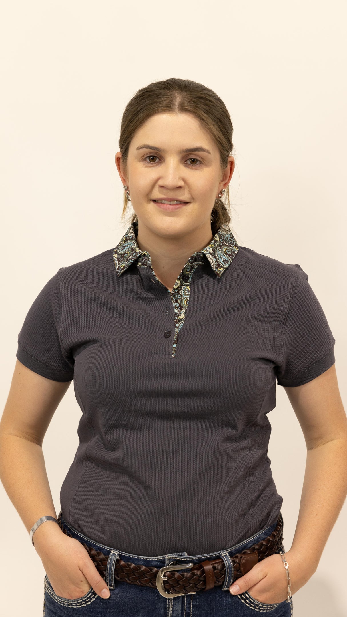 Clancy - Charcoal with paisley trim Polo Shirt