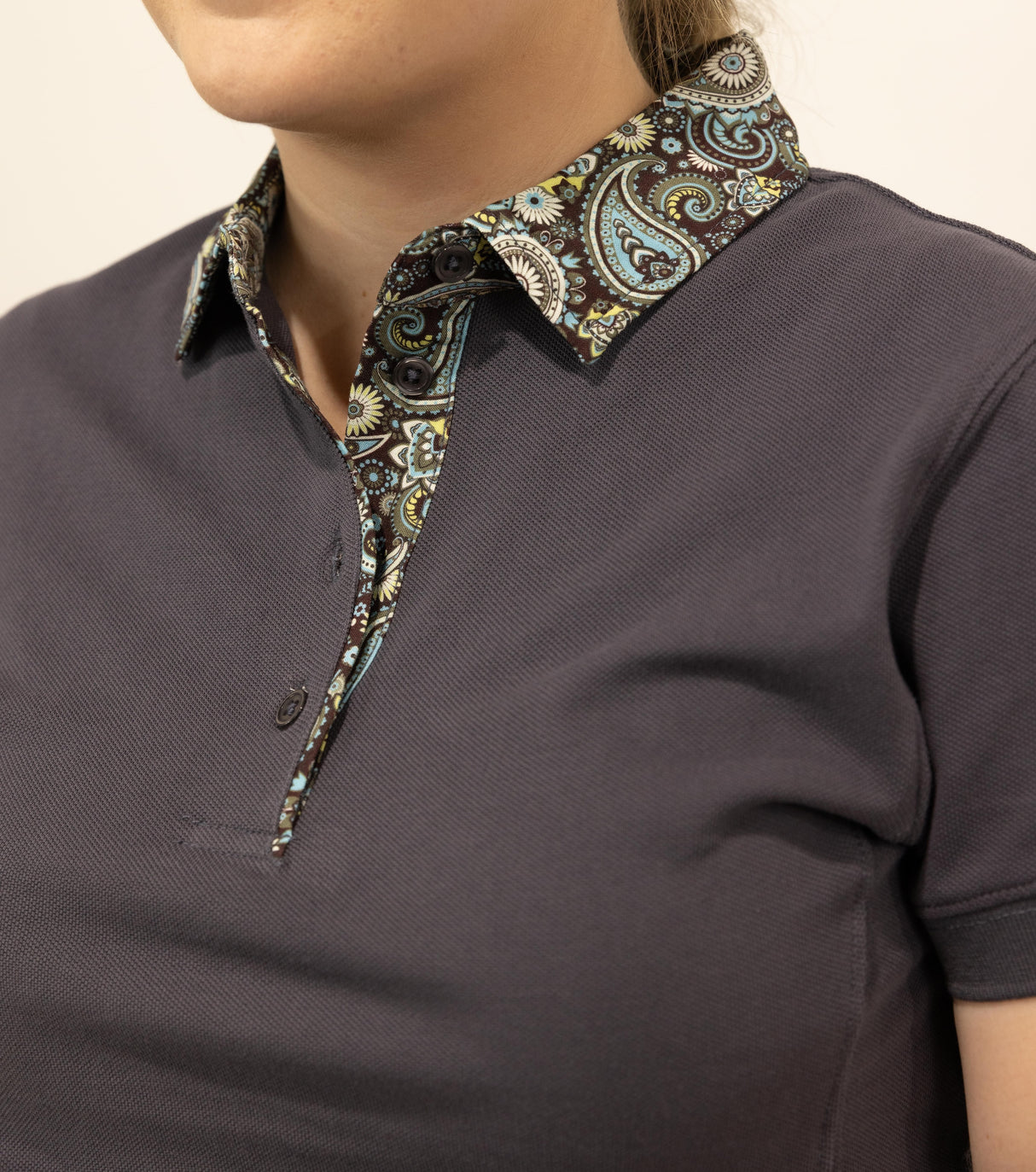 Clancy - Charcoal with paisley trim Polo Shirt