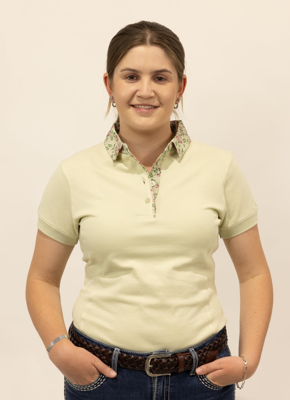 Sage - Sage Green with floral trim Polo Shirt