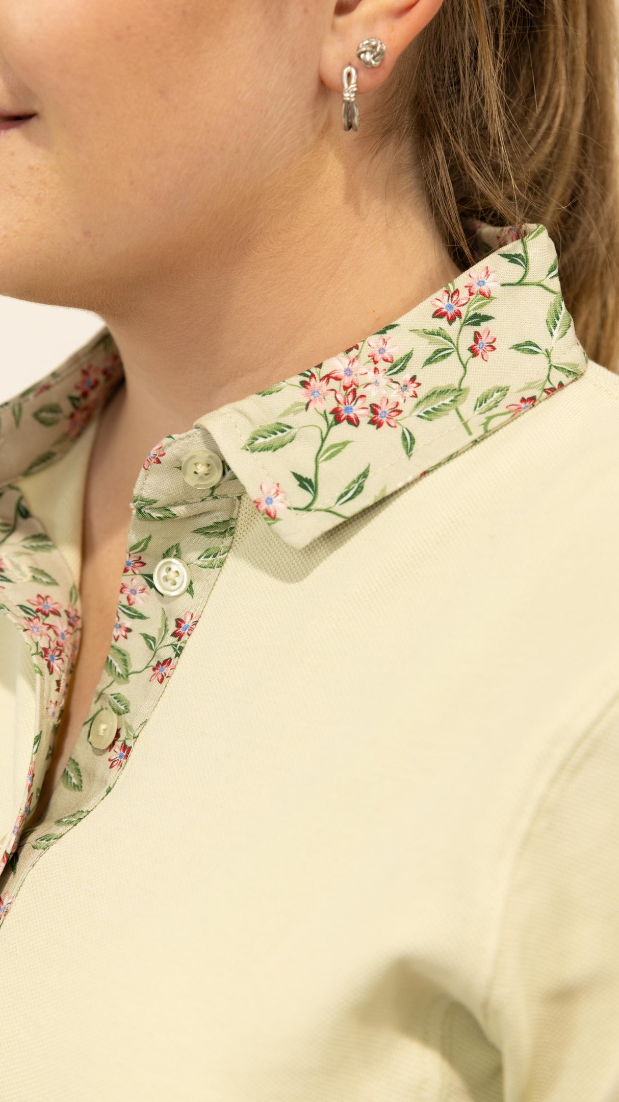 Sage - Sage Green with floral trim Polo Shirt