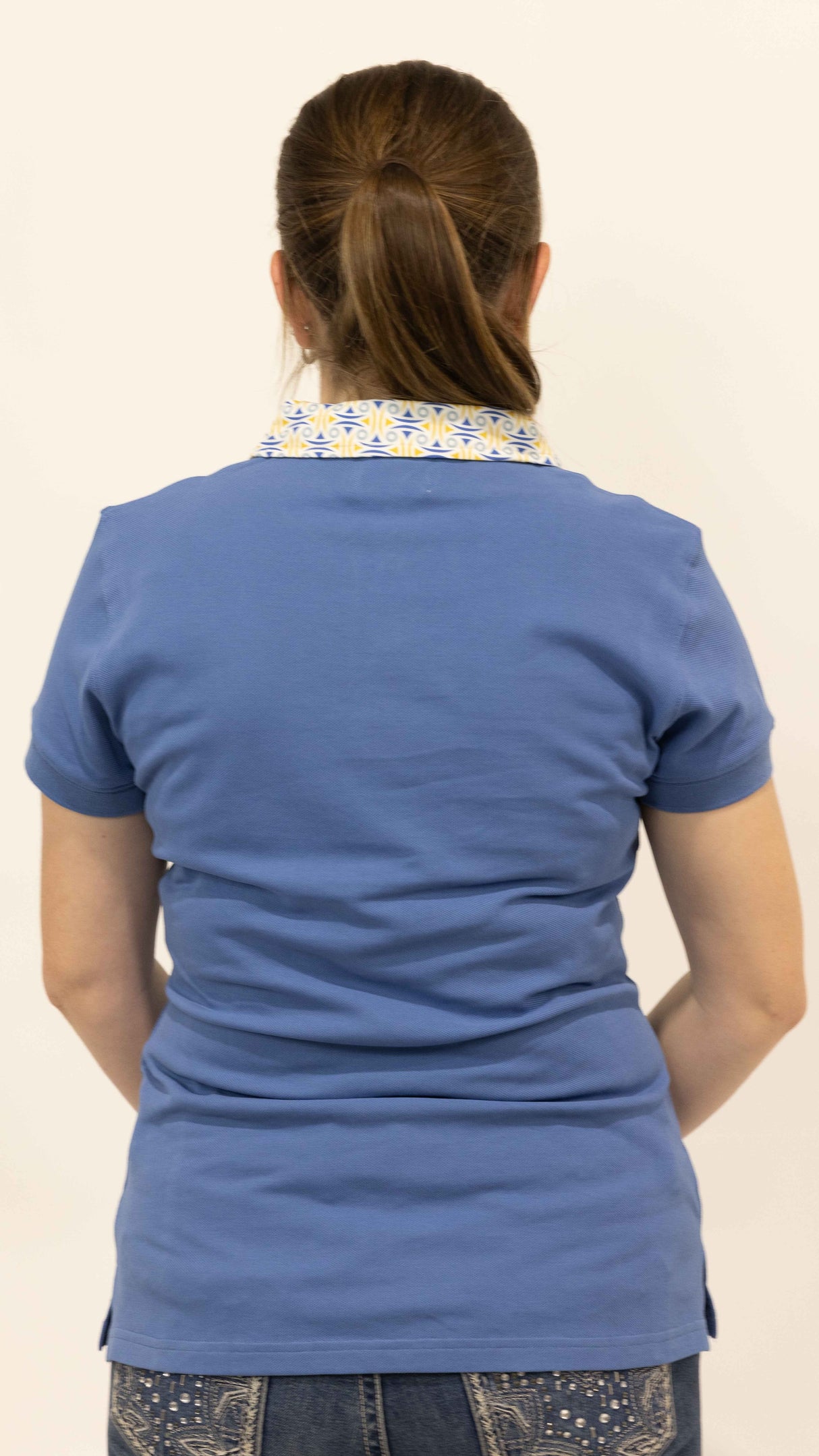 Brielle - Blue with abstract trim Polo Shirt