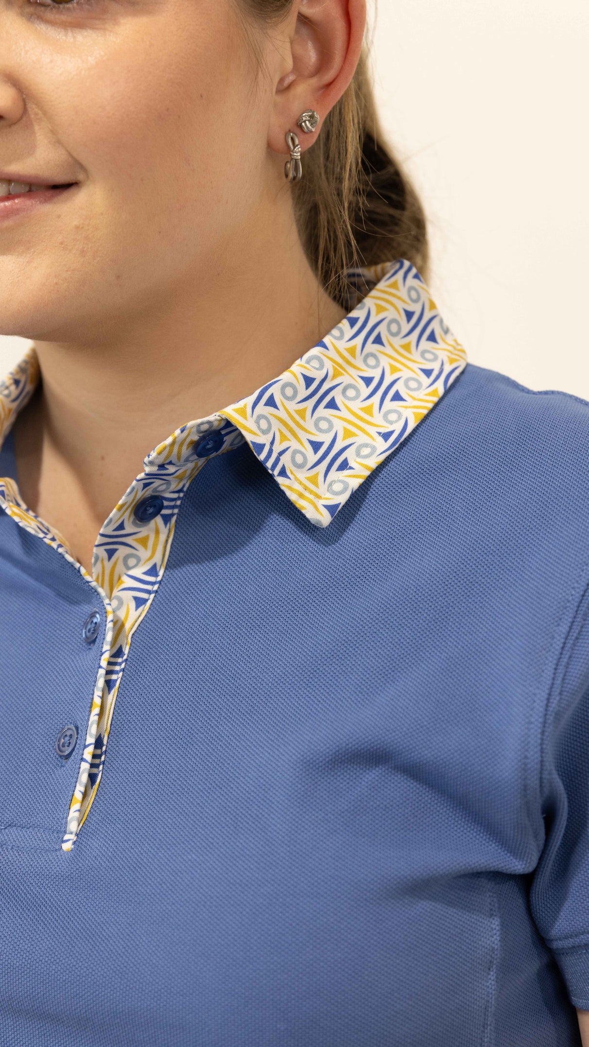 Brielle - Blue with abstract trim Polo Shirt