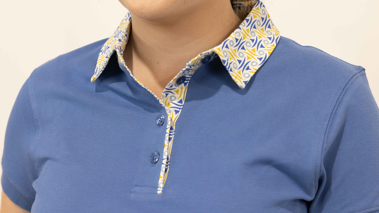 Brielle - Blue with abstract trim Polo Shirt