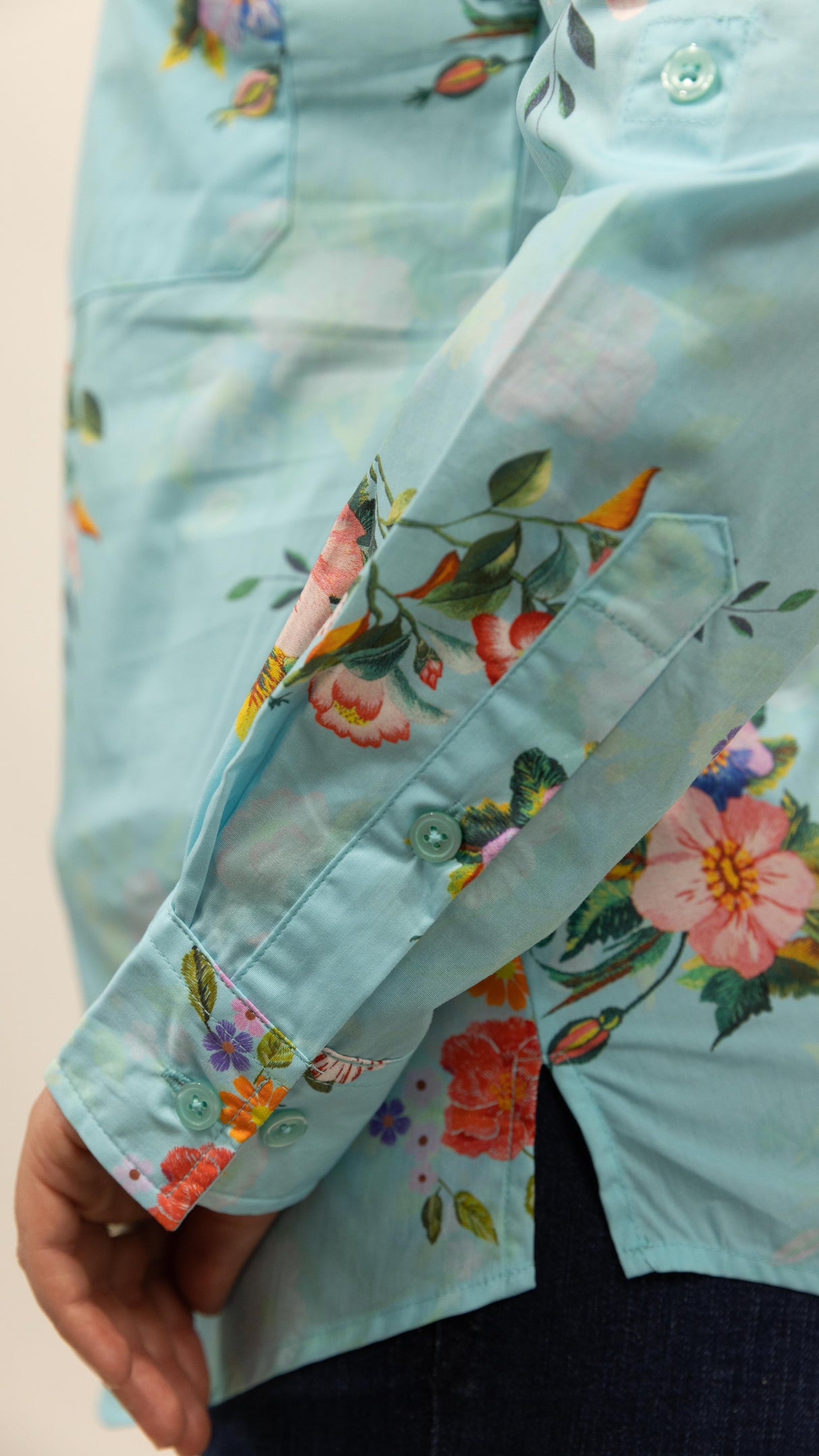 Nina - 1/2 Button Front Long Sleeve Cotton Collared Shirt