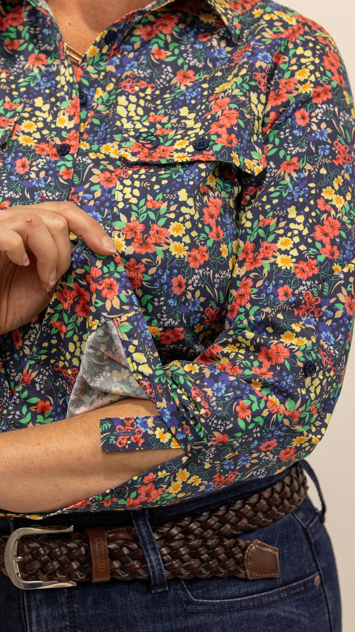 Judith - 1/2 Button Front Long Sleeve Cotton Collared Shirt