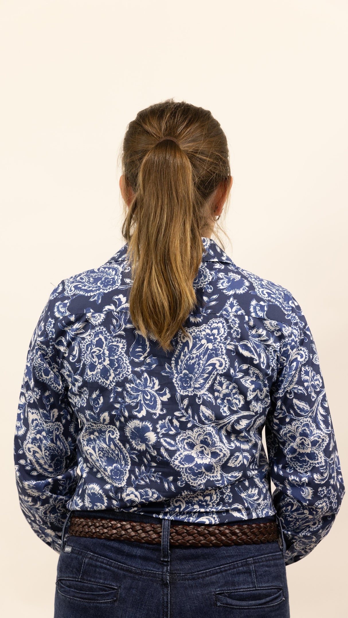 Annette - 1/2 Button Front Long Sleeve Cotton Collared Shirt