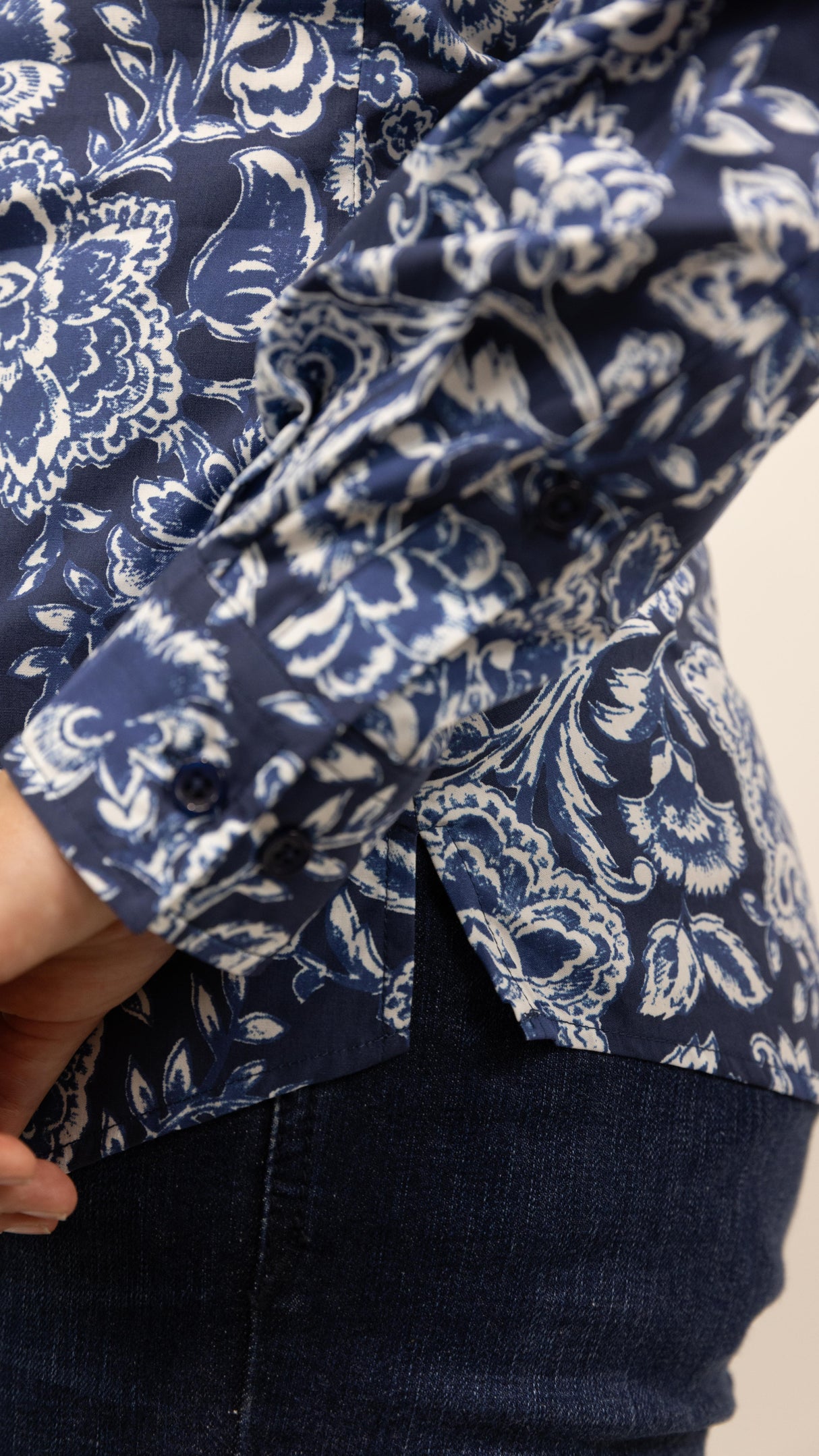 Annette - 1/2 Button Front Long Sleeve Cotton Collared Shirt