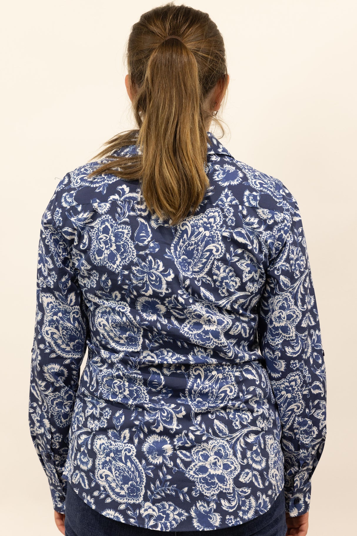 Annette - 1/2 Button Front Long Sleeve Cotton Collared Shirt