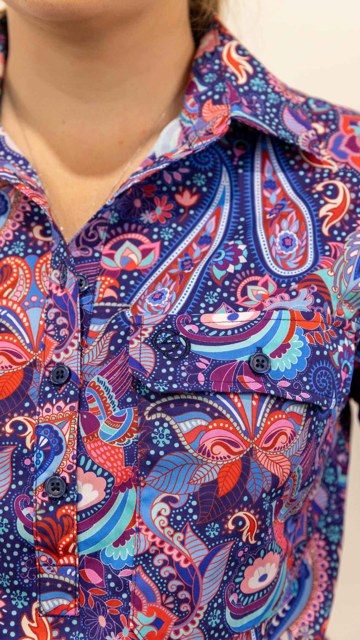 Montana - 1/2 Button Front Long Sleeve Cotton Collared Shirt