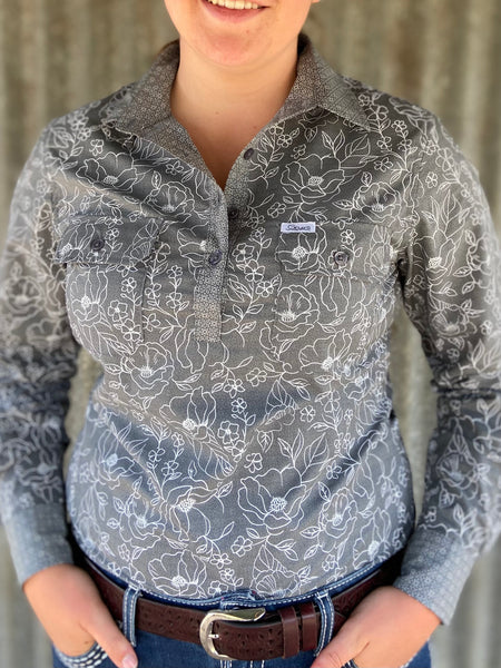 Julie - Contrast 1/2 Button Front Collared Long Sleeve Shirt